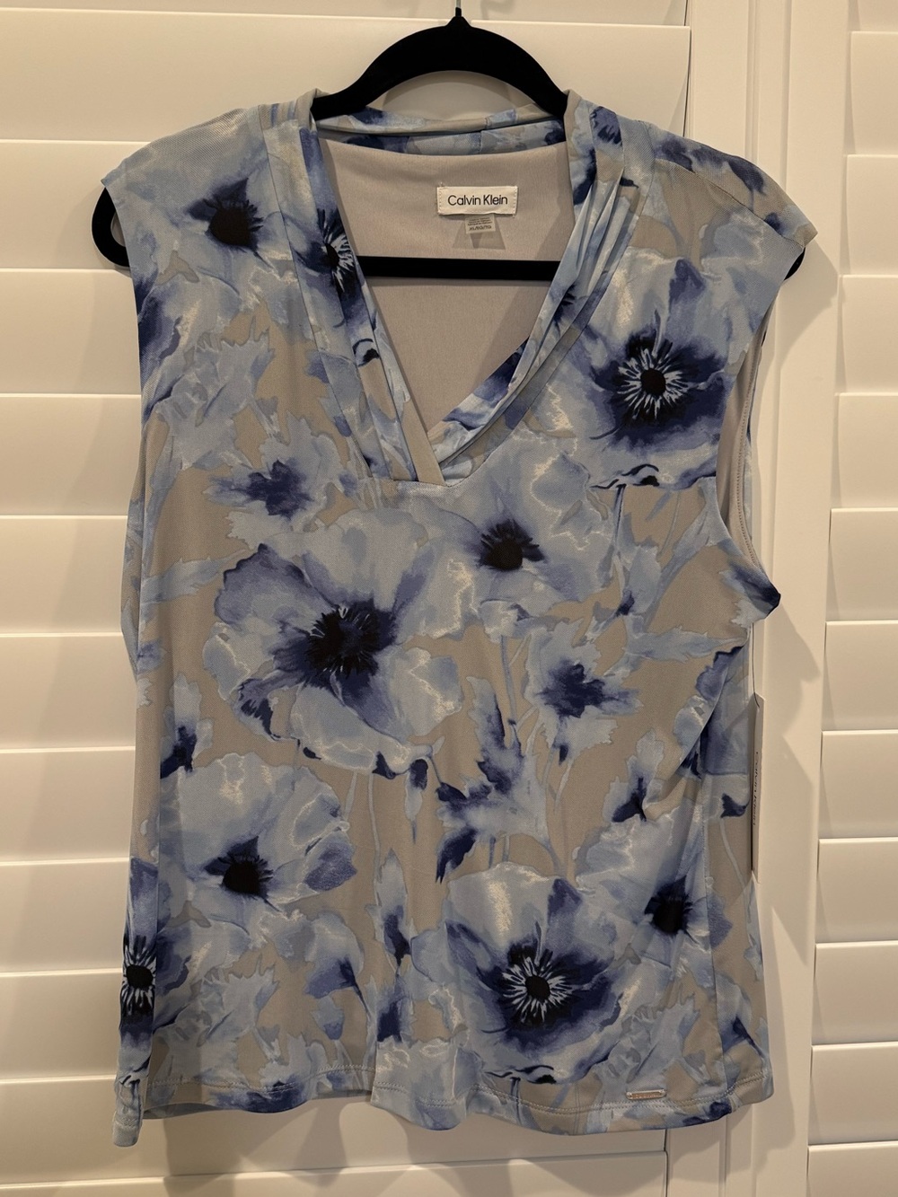 Sleeveless Lavender Floral Draped Neck Top - Calvin Klein - NWT - XL - Picture 2 of 5